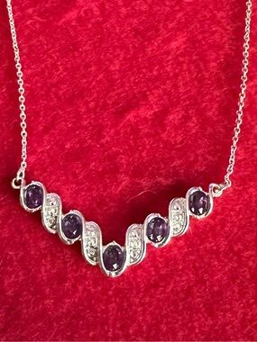 Silver Necklace with Purple Gem Accents